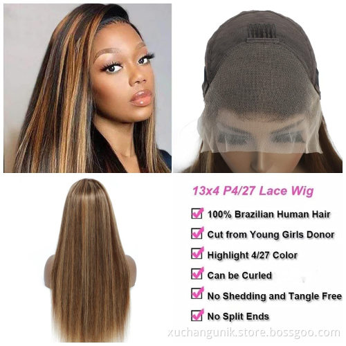 Highlight 1B Honey Brown Color Straight Human Hair Lace Front Wig Virgin Brazilian Hair Highlight Wig Transparent HD Frontal Wig